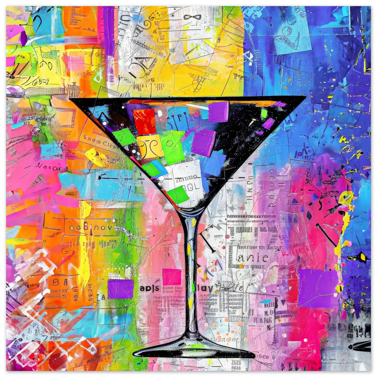 Art print of a colorful Abstract martini glass. Mixed Media Martini-Graphique Addictions.