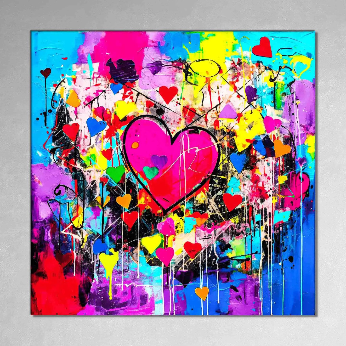 Abstract Heart Splatters Print - Vibrant Urban Graffiti Wall Art-Abstract Hearts Splatters Print-Graphique Addictions