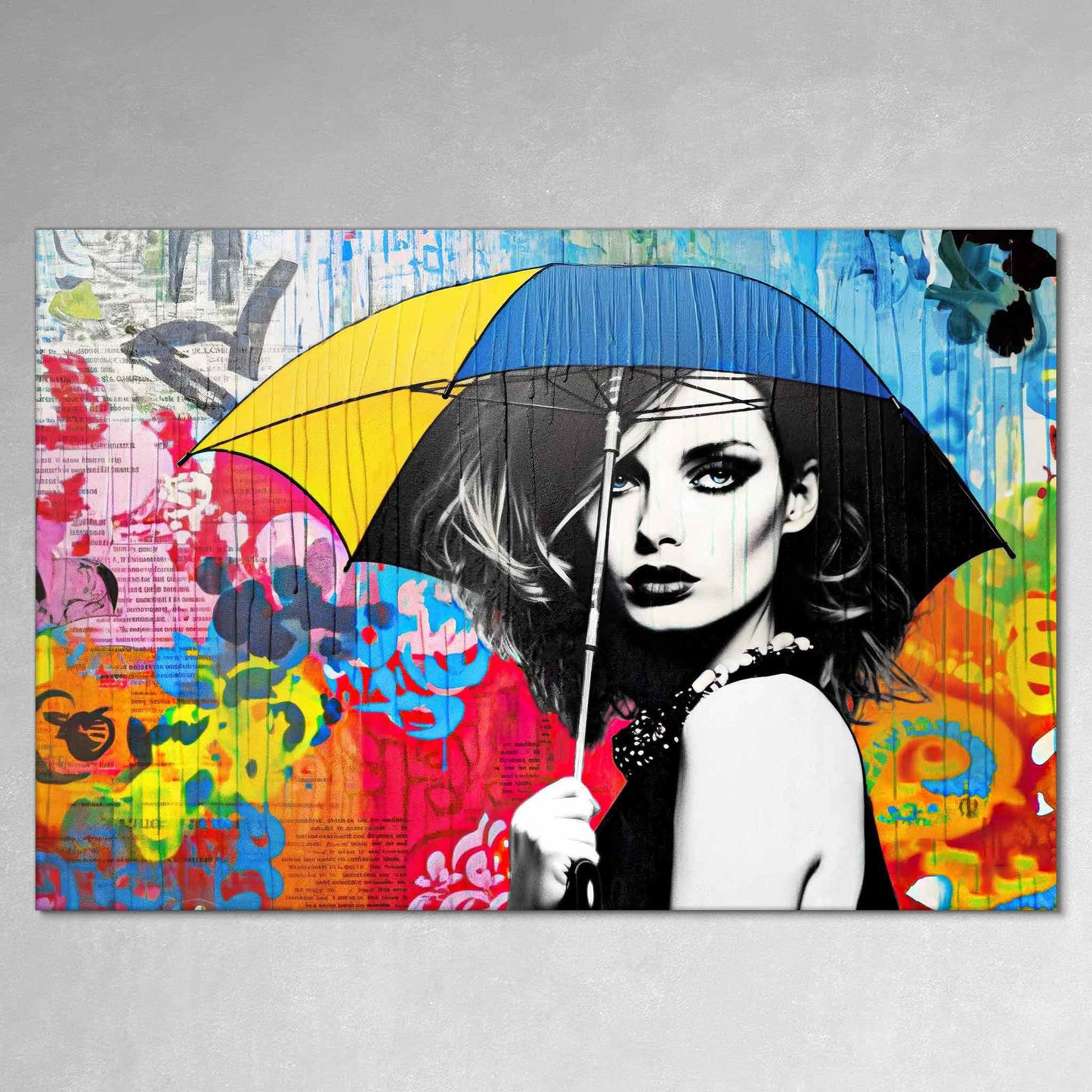Vibrant Street Art Print of Woman with Umbrella - Color Me Rainy-Color Me Rainy-Graphique Addictions