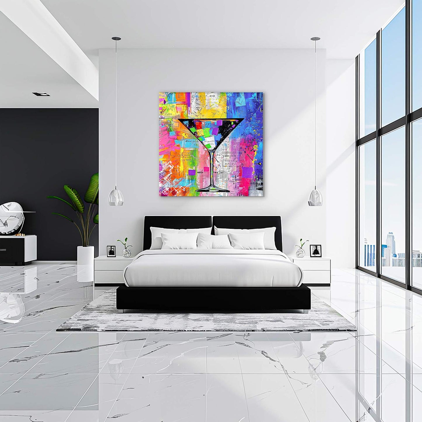 Bedroom wall decor of a colorful Abstract martini glass. Mixed Media Martini-Graphique Addictions.