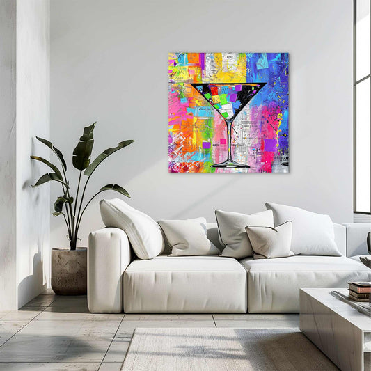 Living room wall decor of a colorful Abstract martini glass. Mixed Media Martini-Graphique Addictions.