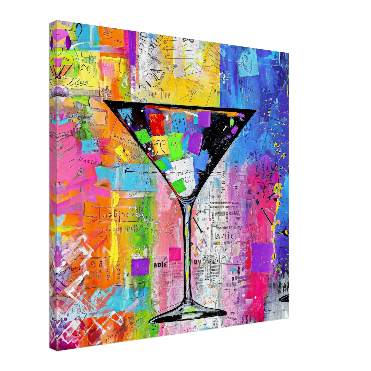 Slim canvas print of a colorful Abstract martini glass. Mixed Media Martini-Graphique Addictions.