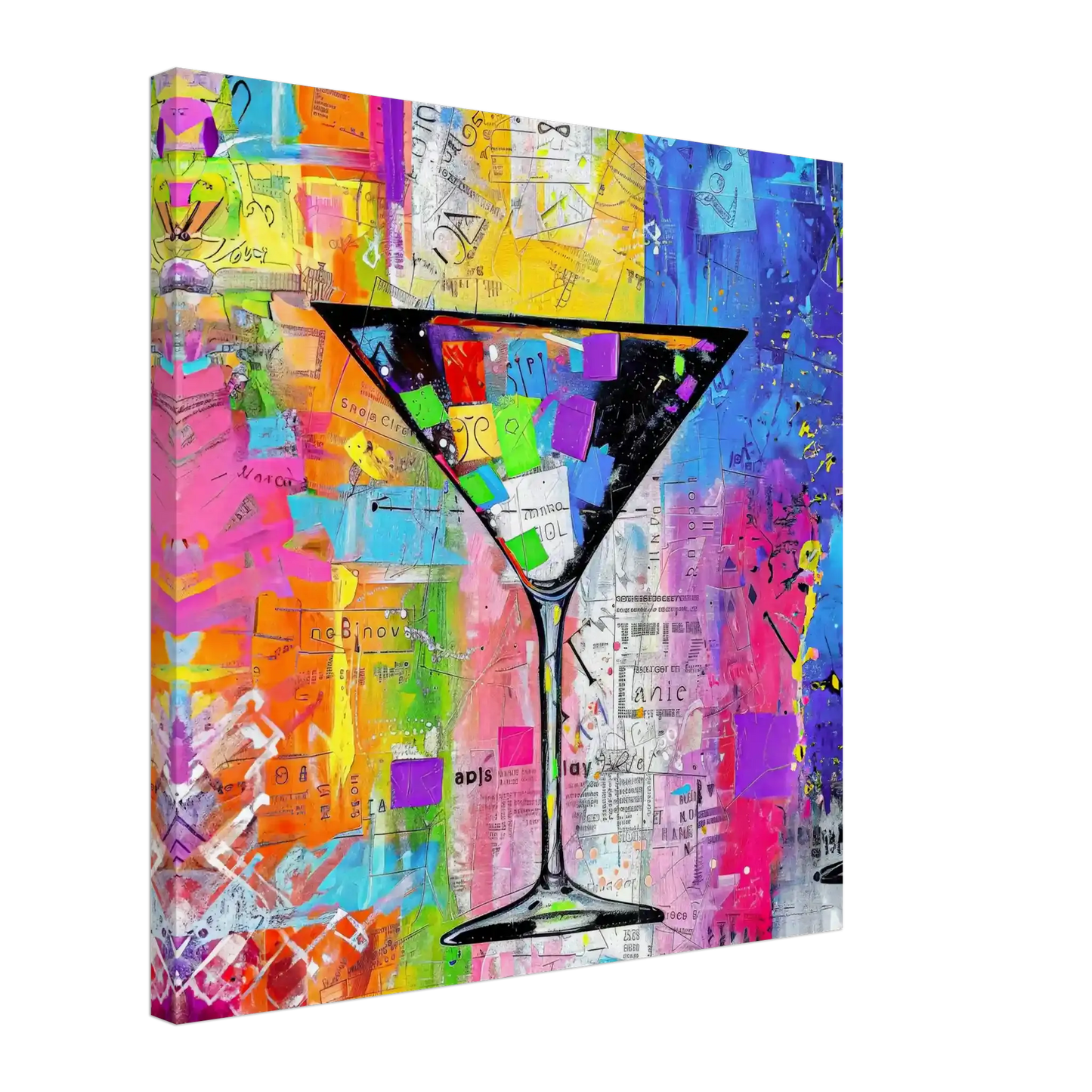 Thick canvas print of a colorful Abstract martini glass. Mixed Media Martini-Graphique Addictions.