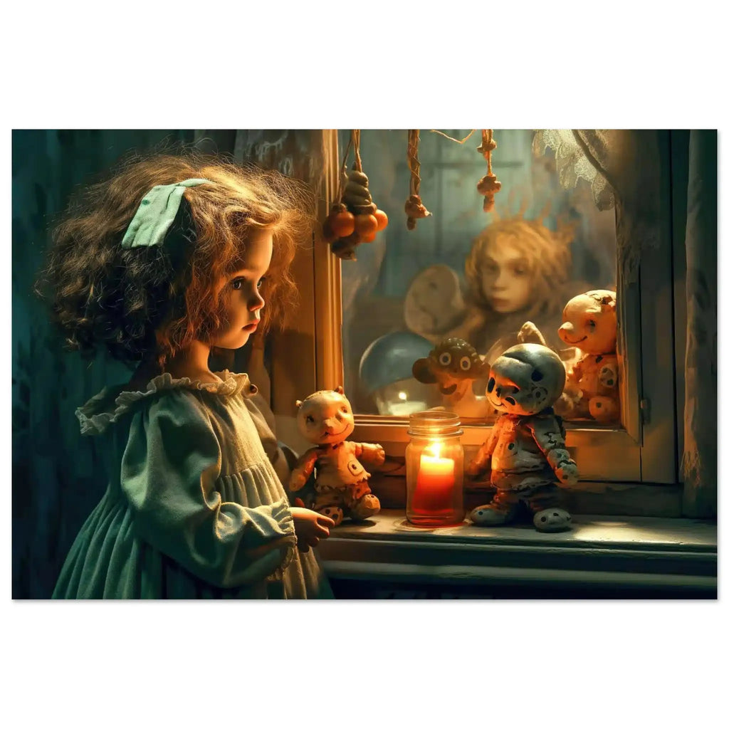 Aluminum print of a young girl reflected in an antique mirror. Little girls mirror of shadows-Graphique Addictions.