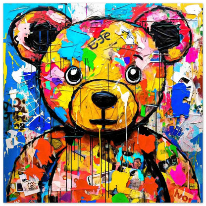 Art print of teddy bear with multi-colored paint splashes, canvas print. Fluffy Street Vogue-Graphique Addictions