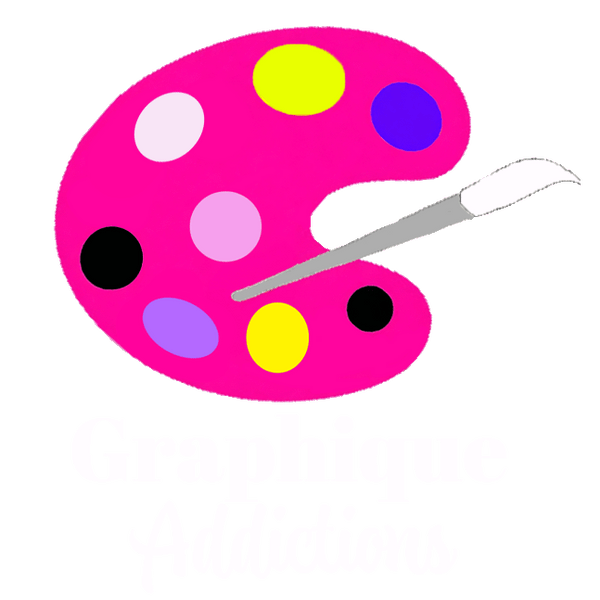 Graphique Addictions Logo of Colorful artist's palette with a paintbrush on a white background