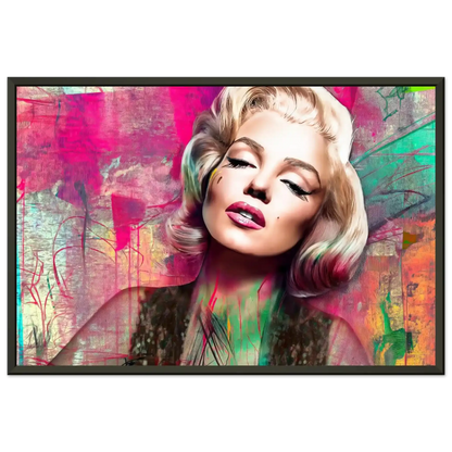 Abstract portrait of Marilyn Monroe with pink lips and lime green graffiti-style background-black-12x18-inches-metal-framed-print-marilyns-candy-lime-collage-framed-print, Graphique Addictions