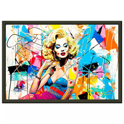 Marilyn Monroe against a backdrop of colorful abstract graffiti and paint splashes. Black Metal Framed Print-Vogue Vandal-Graphique Addictions