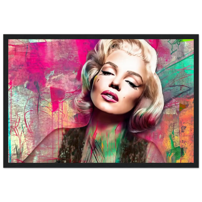 Abstract portrait of Marilyn Monroe with pink lips and lime green graffiti-style background-black-12x18-inches-wooden-framed-print-marilyns-candy-lime-collage-framed-print, Graphique Addictions