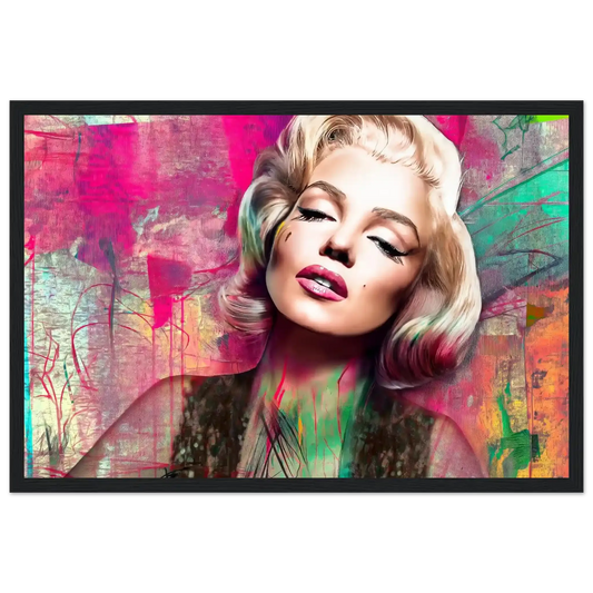 Abstract portrait of Marilyn Monroe with pink lips and lime green graffiti-style background-black-12x18-inches-wooden-framed-print-marilyns-candy-lime-collage-framed-print, Graphique Addictions