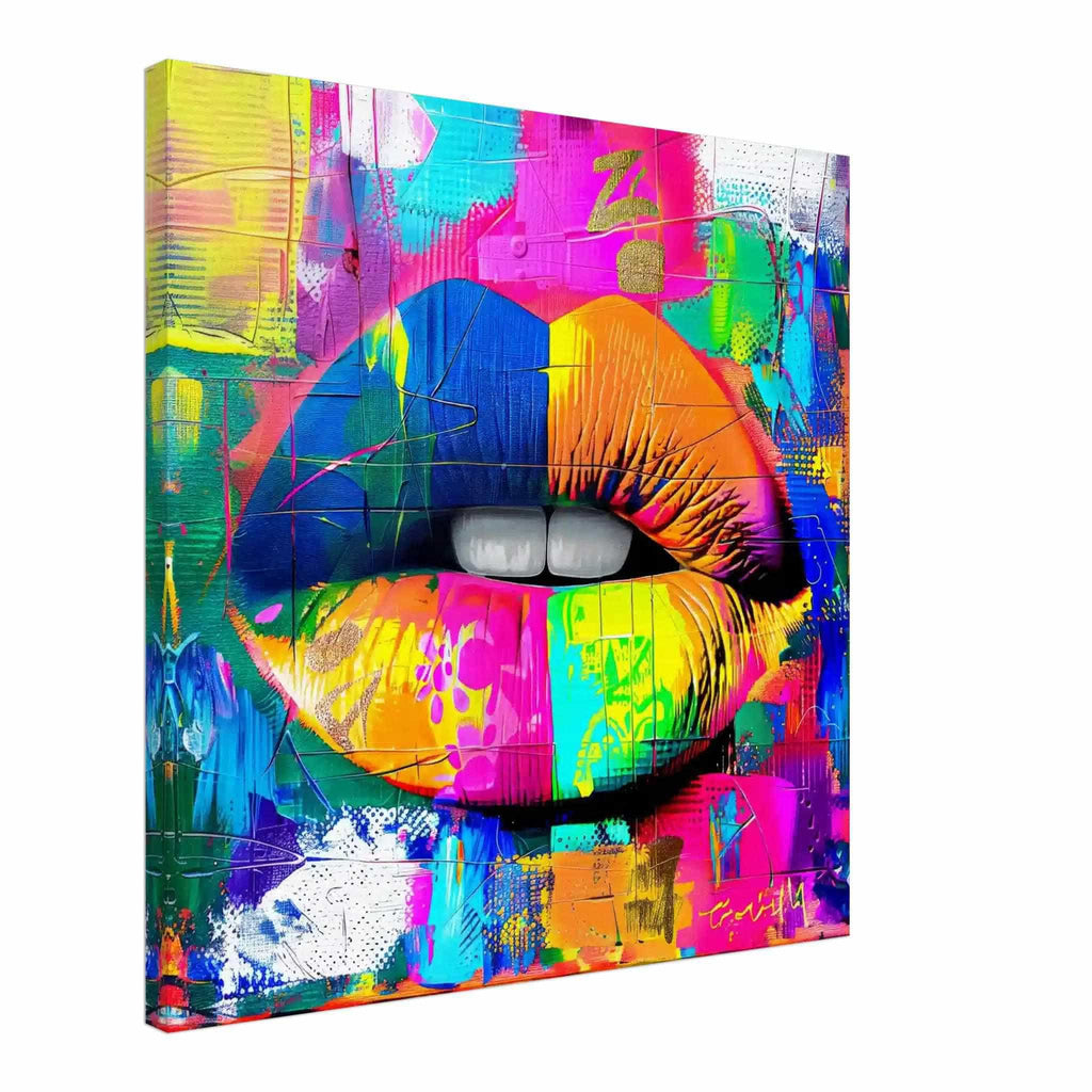 Slim Canvas print of neon colorful abstract painted graffiti lips. Abstract Graffiti Kiss-Graphique Addictions. 