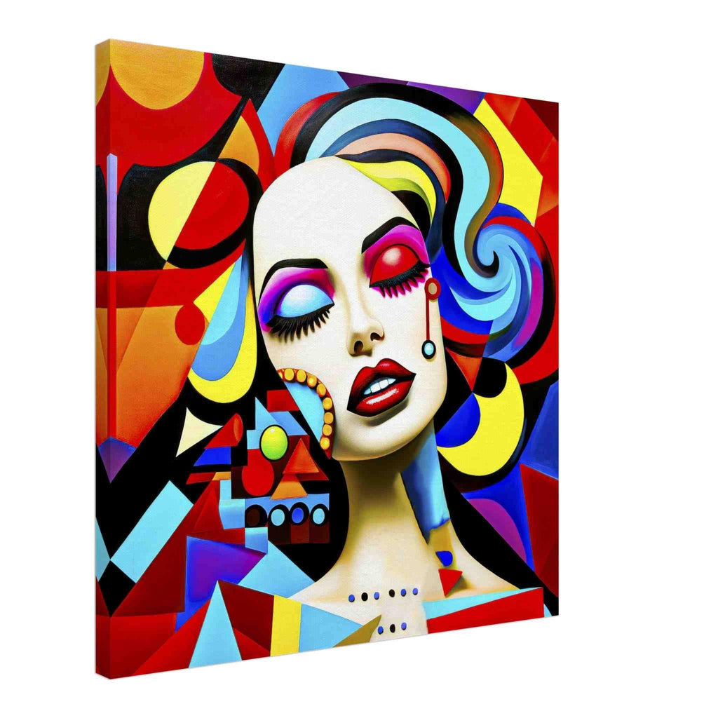 Abstract art of a woman, with bold geometric shapes and cubism details canvas print. Abstract Temptress-Graphique Addictions.
