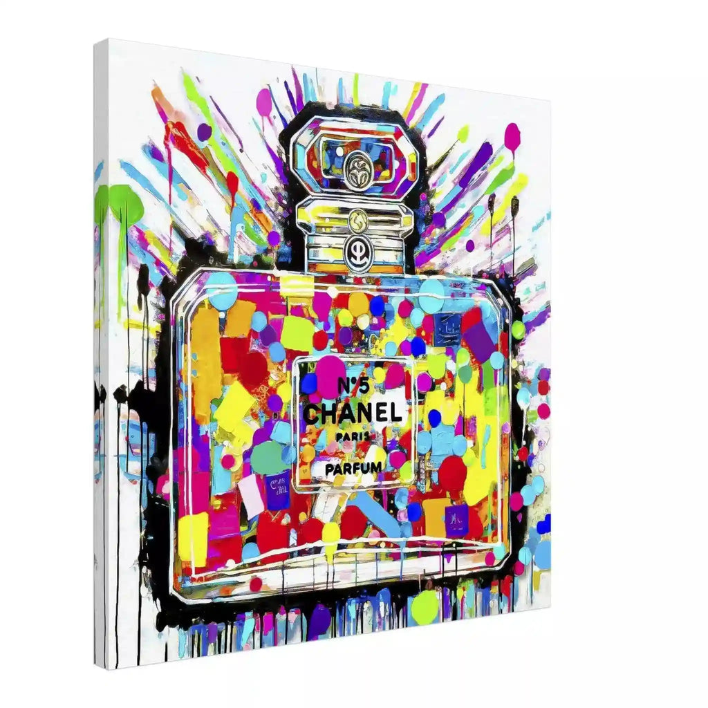 Chroma Scent Splatter: Canvas of Chanel No. 5 perfume, vibrant polka dots inside and paint splatters-Graphique Addictions.