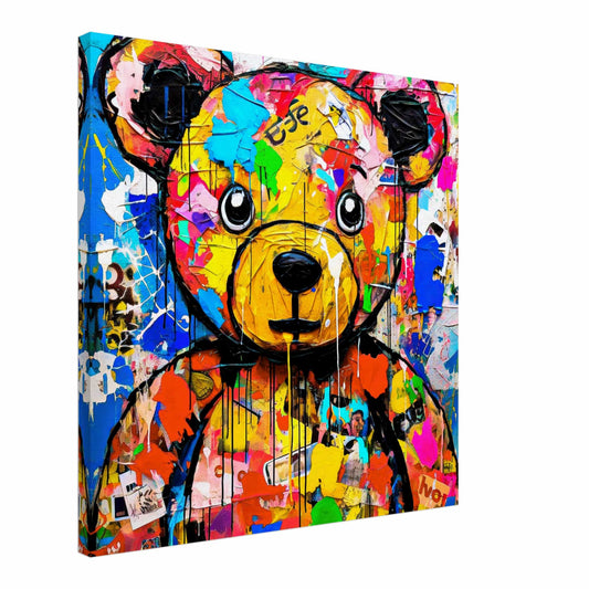 Teddy bear with multi-colored paint splashes, canvas print. Fluffy Street Vogue-Graphique Addictions