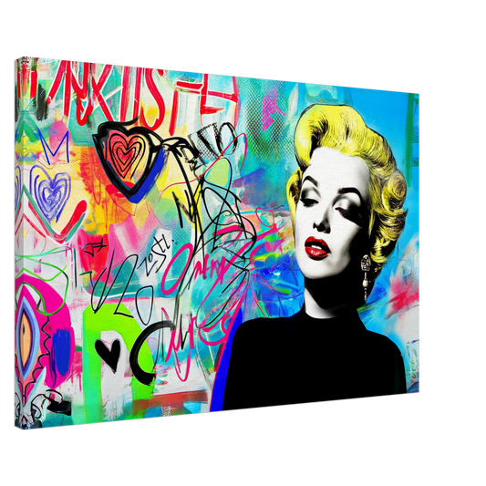 canvas print of Marilyn Monroe pop art graffiti portrait with colorful street art textures. Marilyn Graffiti Warhol Remix-Graphique Addictions.