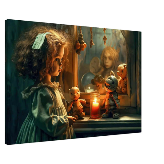 Slim canvas print of a young girl reflected in an antique mirror. Little girls mirror of shadows-Graphique Addictions.