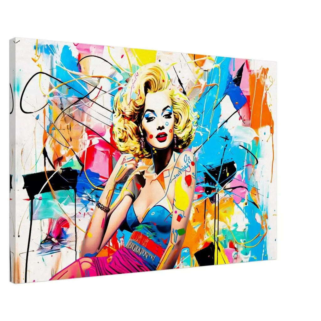 Marilyn Monroe against a backdrop of colorful abstract graffiti and paint splashes. Canvas Print-Slim-Vogue Vandal-Graphique Addictions