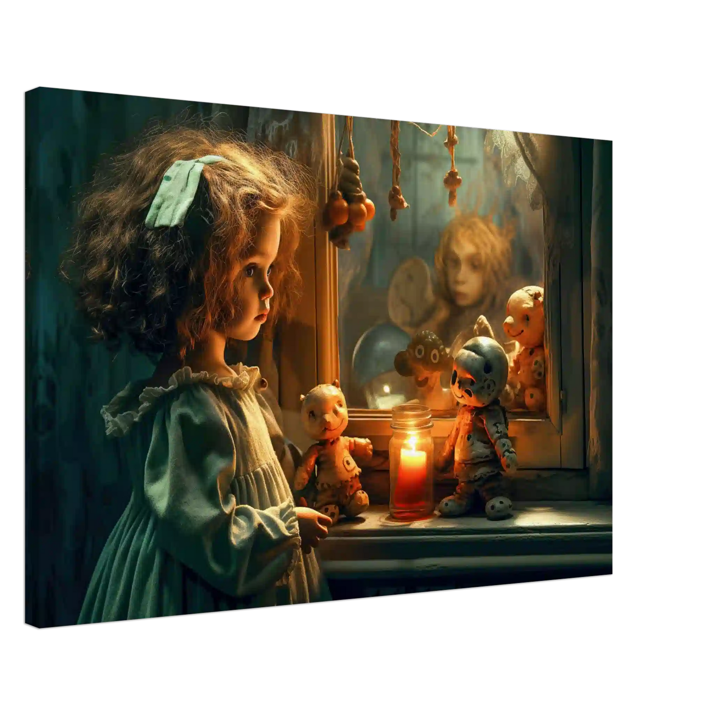 Thick canvas print of a young girl reflected in an antique mirror. Little girls mirror of shadows-Graphique Addictions.