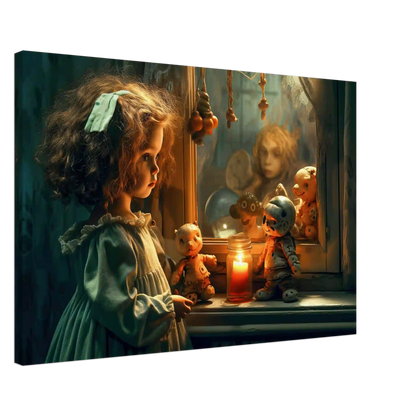 Thick canvas print of a young girl reflected in an antique mirror. Little girls mirror of shadows-Graphique Addictions.