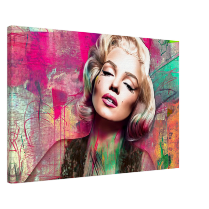 Abstract portrait of Marilyn Monroe with pink lips and lime green graffiti-style background-thick-24x36-inches-canvas-print-marilyns-candy-lime-collage-canvas-print-mockup, Graphique Addictions