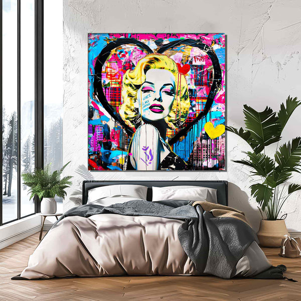 Graffiti Street Art of Marilyn Monroe - Vibrant Heart Portrait Canvas Print-Vibrant Heart Portrait-Graphique Addictions