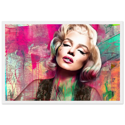 Abstract portrait of Marilyn Monroe with pink lips and lime green graffiti-style background-white-12x18-inches-wooden-framed-print-marilyns-candy-lime-collage-framed-print, Graphique Addictions