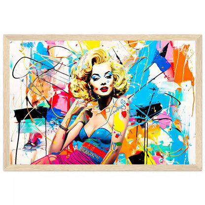 Marilyn Monroe against a backdrop of colorful abstract graffiti and paint splashes. Wooden Framed Print-Vogue Vandal,Graphique Addictions.